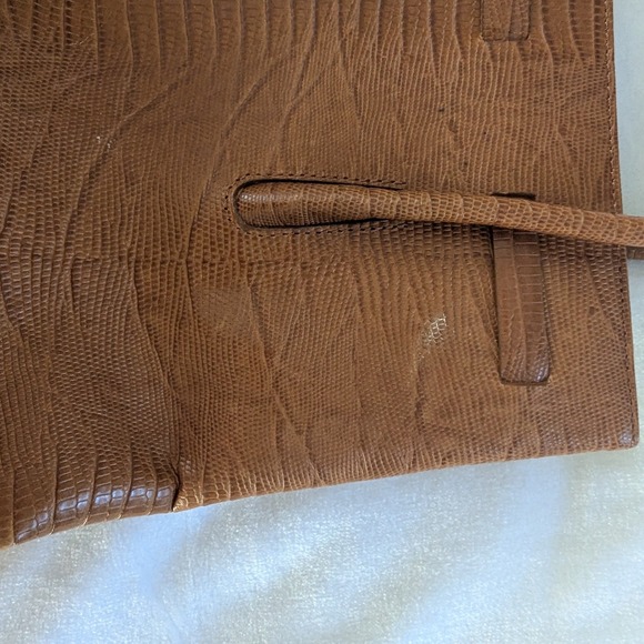 Vtg Ann Taylor Brown Cognac Embossed Leather Satchel Bag Structured Work Tote - Picture 7 of 11